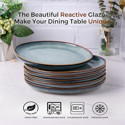 Miniatura 2 de AmorArc Juego de 6 platos de cerámica hechos a mano de 8.5 pulgadas para postre, ensalada, aperitivo, platos llanos pequeños, aptos para microondas