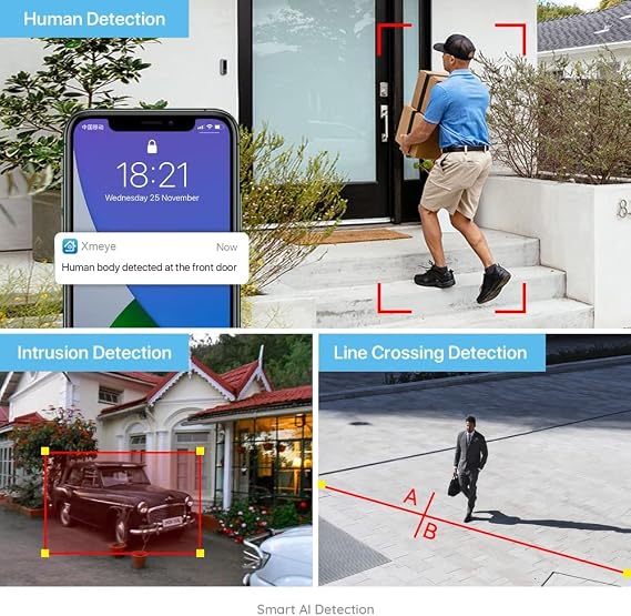Eversecu 4CH Smart Wireless Security Camera System 4pcs 720P 1MP Outdoor Cameras & DVR Kit Support Face Capture/Record&Playback, Line Crossing/Intrusion Detection, Smartphone PC Remote View