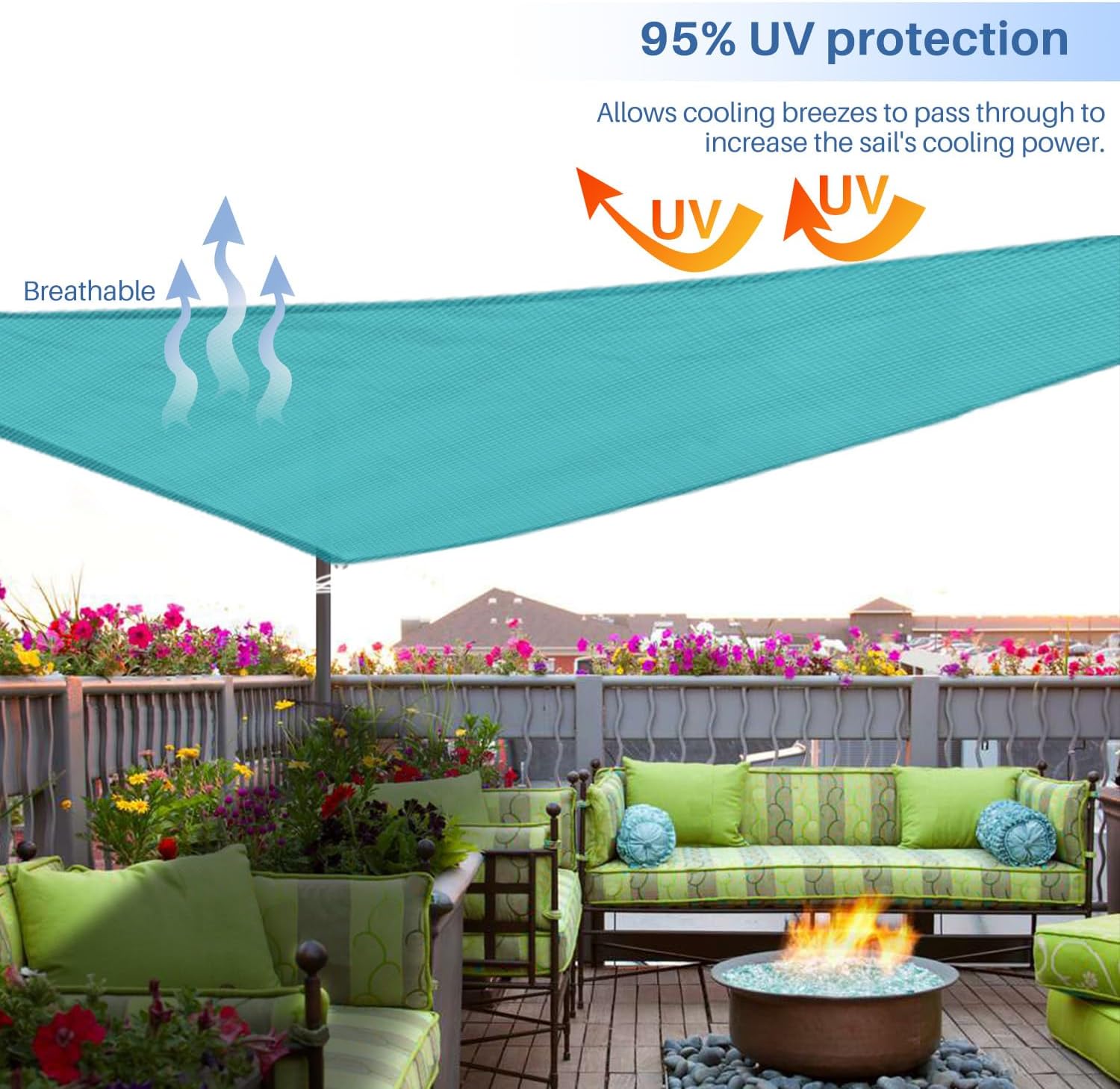 E&K Sunrise 12' x 12' x 17' Sun Shade Sail Right Triangle Canopy Shade Cover UV Block for Patio Backyard Garden Outdoor (Turquoise)