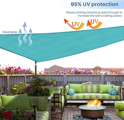 Miniatura 5 de E&K Sunrise - Toldo parasol triangular de 10 x 10 x 10 pies, bloquea los rayos UV, para patio, jardín, al aire libre (turquesa)