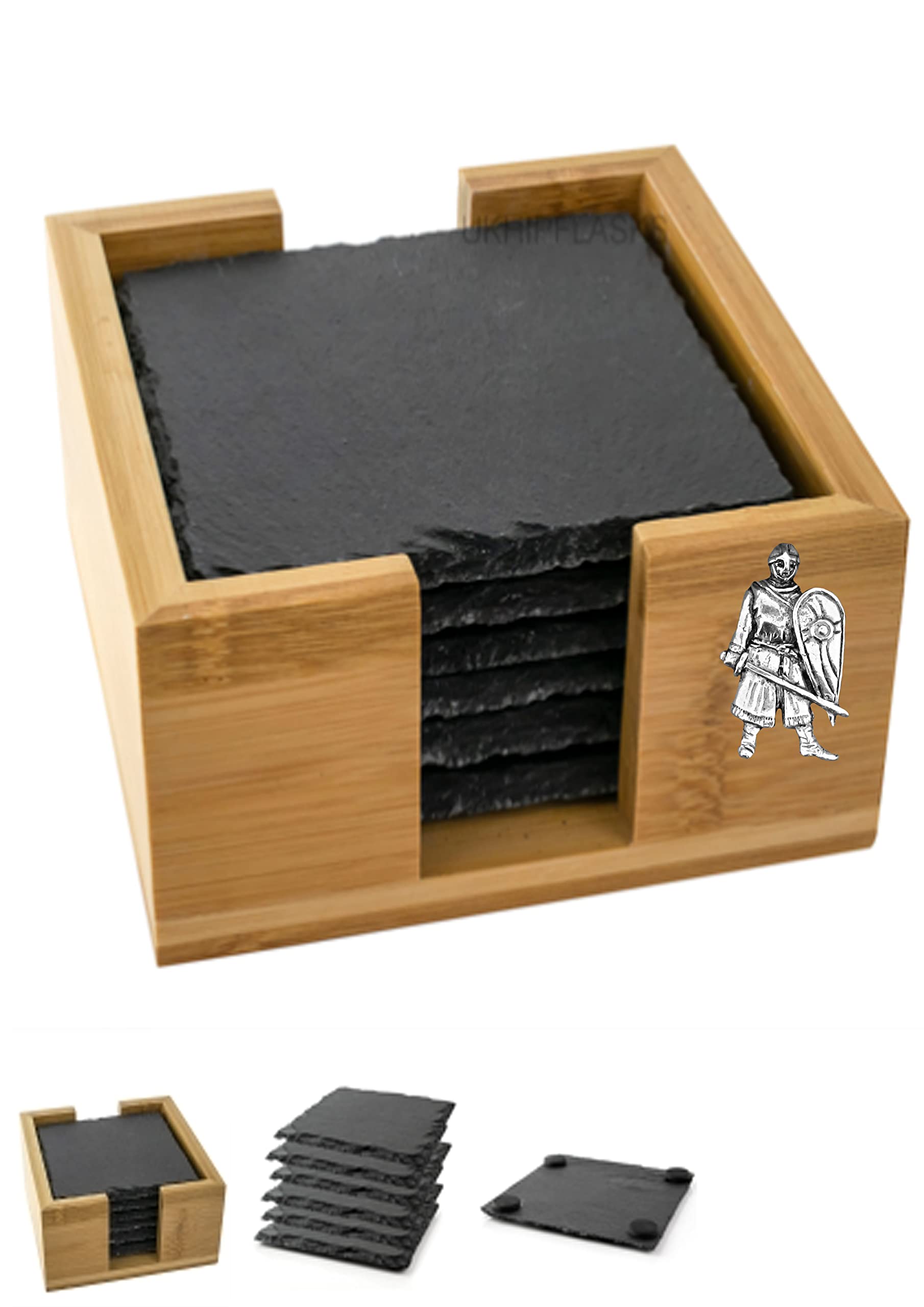 Sous-verres carrés ardoise support bambou Norman Soldier pp-h07 lot x6