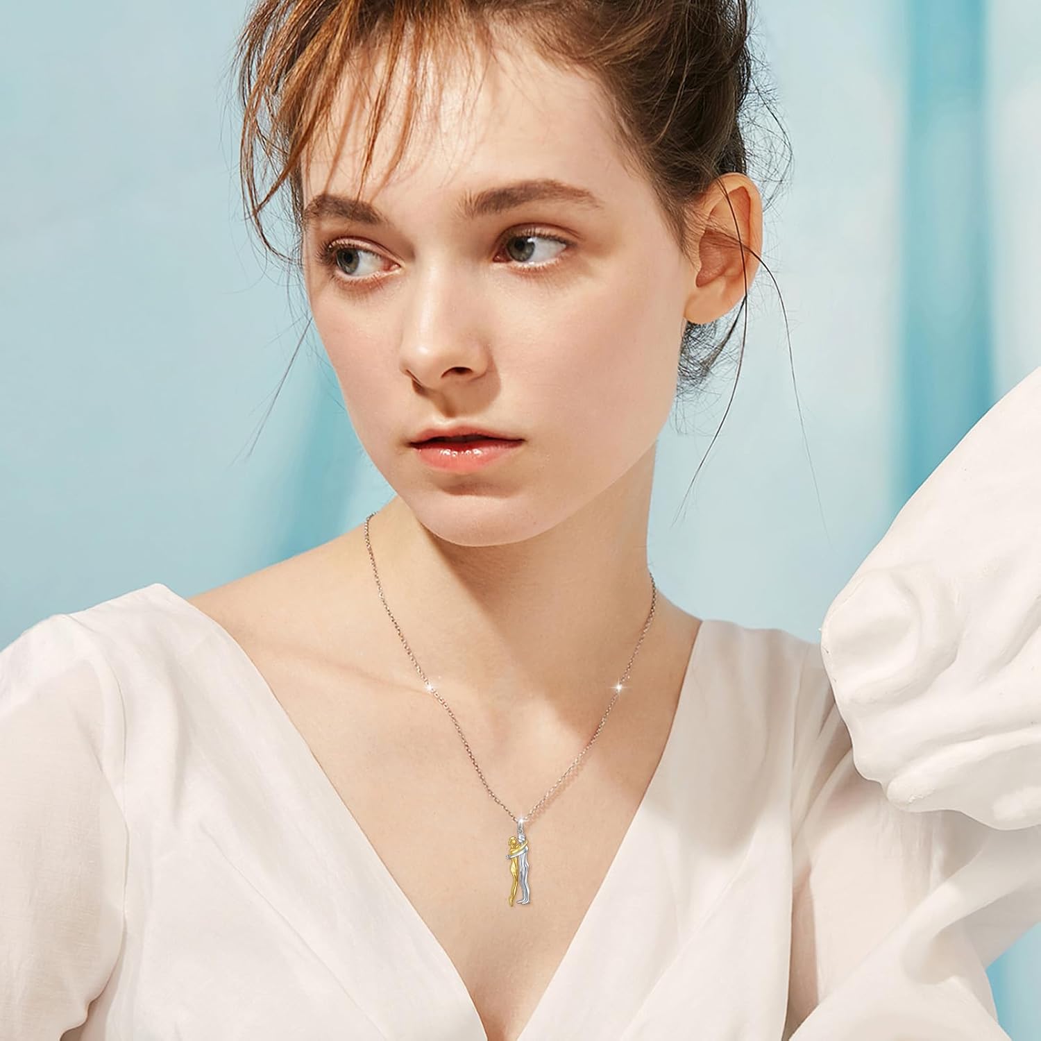 FLYOW Hug Couple Necklace for Women S925 Sterling Silver Hugging Necklace Anniversary Jewelry for Him and Her,Lover Valentines day gift - Image 6