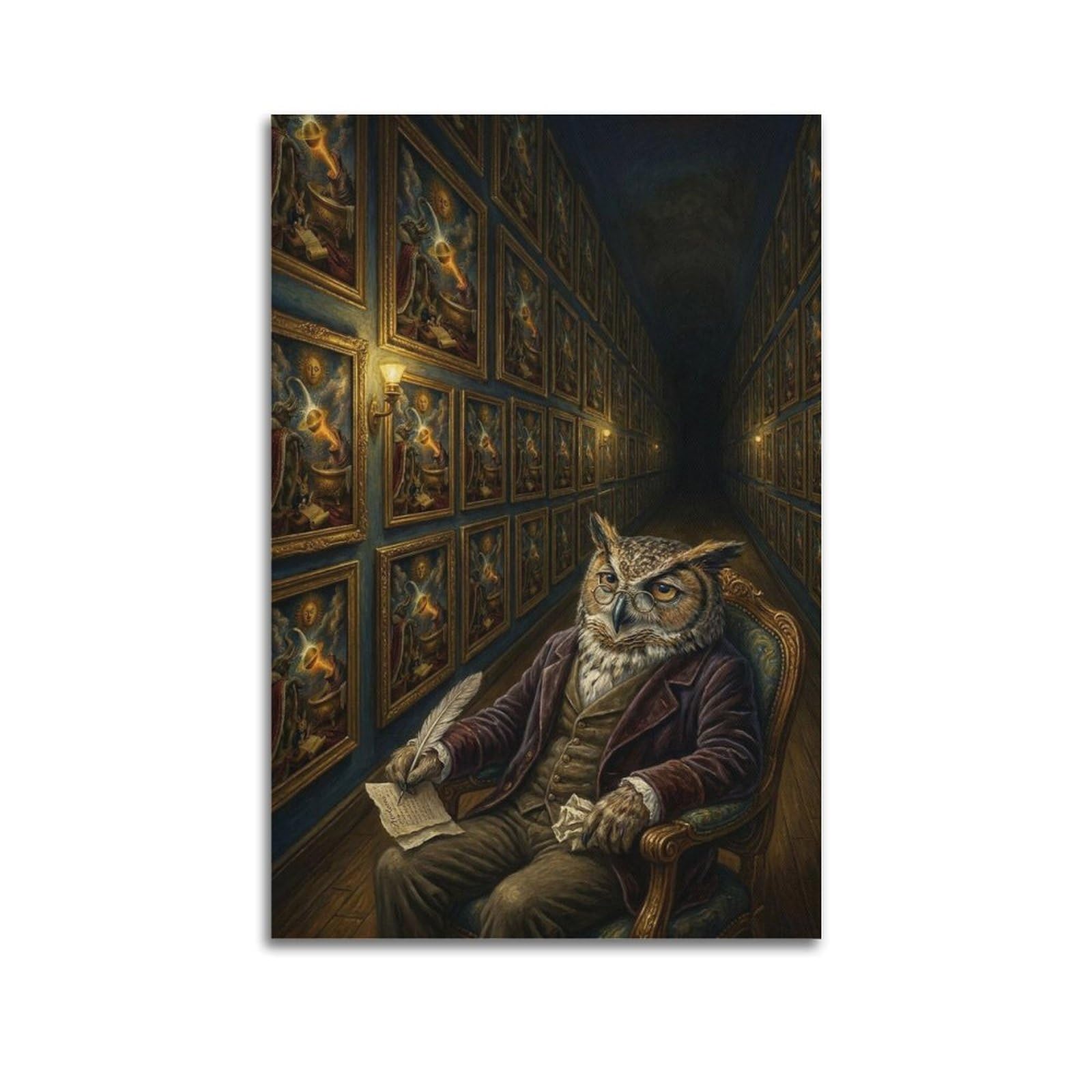 XKUGA Surreal Vintage Animal Poster Owl Endless Gallery Satire Modern Decorative Canvas Prints - Ideal Wall Art for Family, Man Cave, Game Room, Boys & Girls Bedroom 20x30inch(50x75cm)