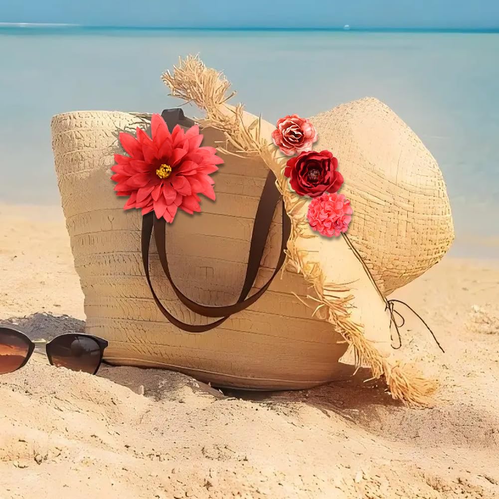 21 Pcs Flower Hair Clips, Silk Fabric Realistic 3D Rose Claw Clip Hairpins for Women Multiple Elegant Designs Boho Wedding Beach Party Brooch Pin Hair Accessories Valentines day Gift(Red Series) - Image 6