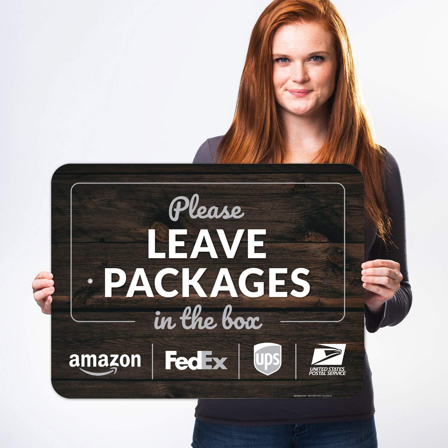 Package Delivery Sign, Please Leave Packages in The Box Wood Background, 18x24 Inches, Rust Free .063 Aluminum, Fade Resistant, Indoor/Outdoor Use, Made in USA