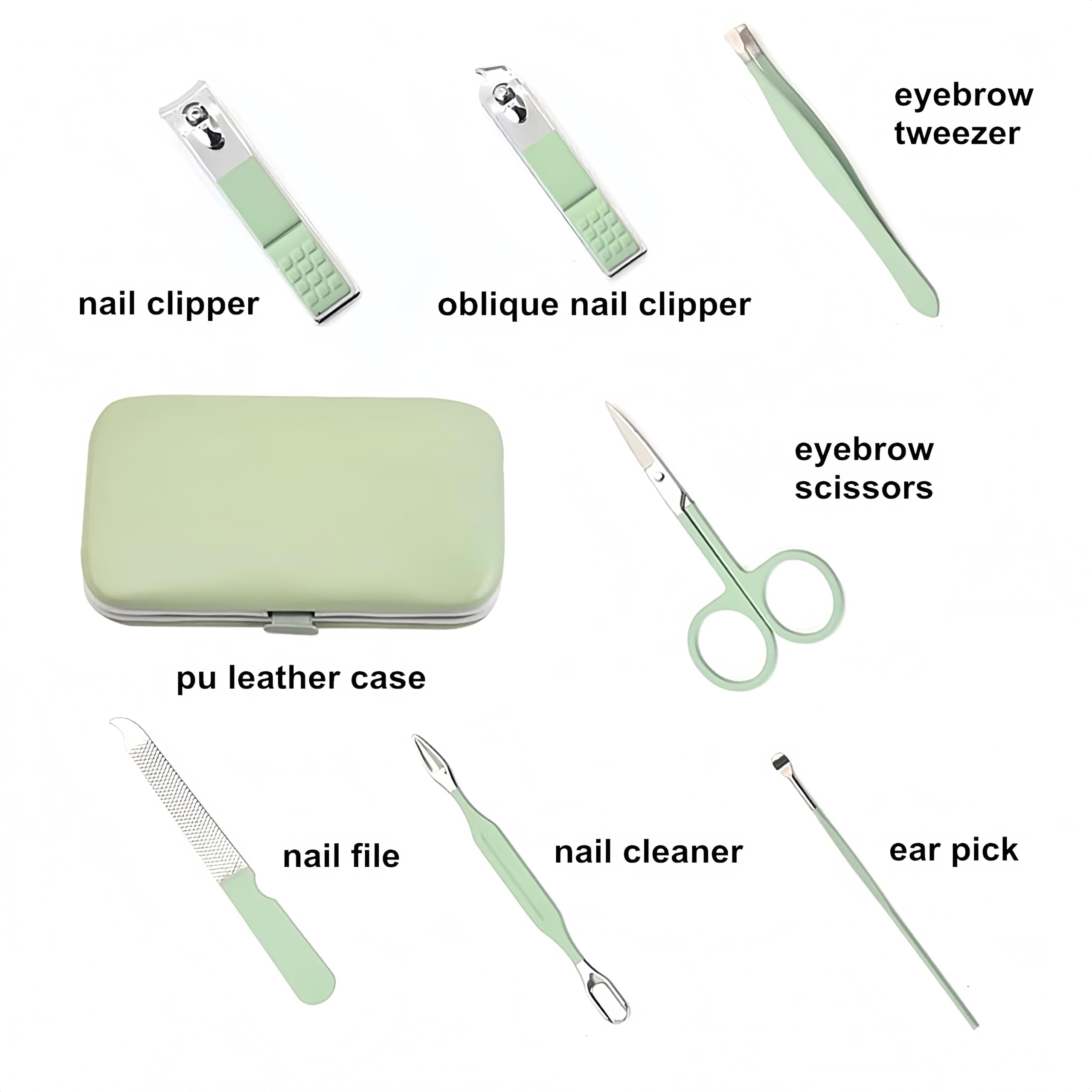 QURIPE Juego de manicura de 7 piezas, kit de cortaúñas, kit de manicura de acero inoxidable, herramientas de corte de uñas, kit portátil de aseo de viaje, el mejor regalo con estuche de lujo (verde)