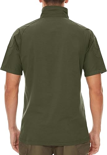 Miniatura 6 de MAGCOMSEN Camisas militares tácticas para hombre con cremallera de 14, manga corta, ajustada, camisa de camuflaje