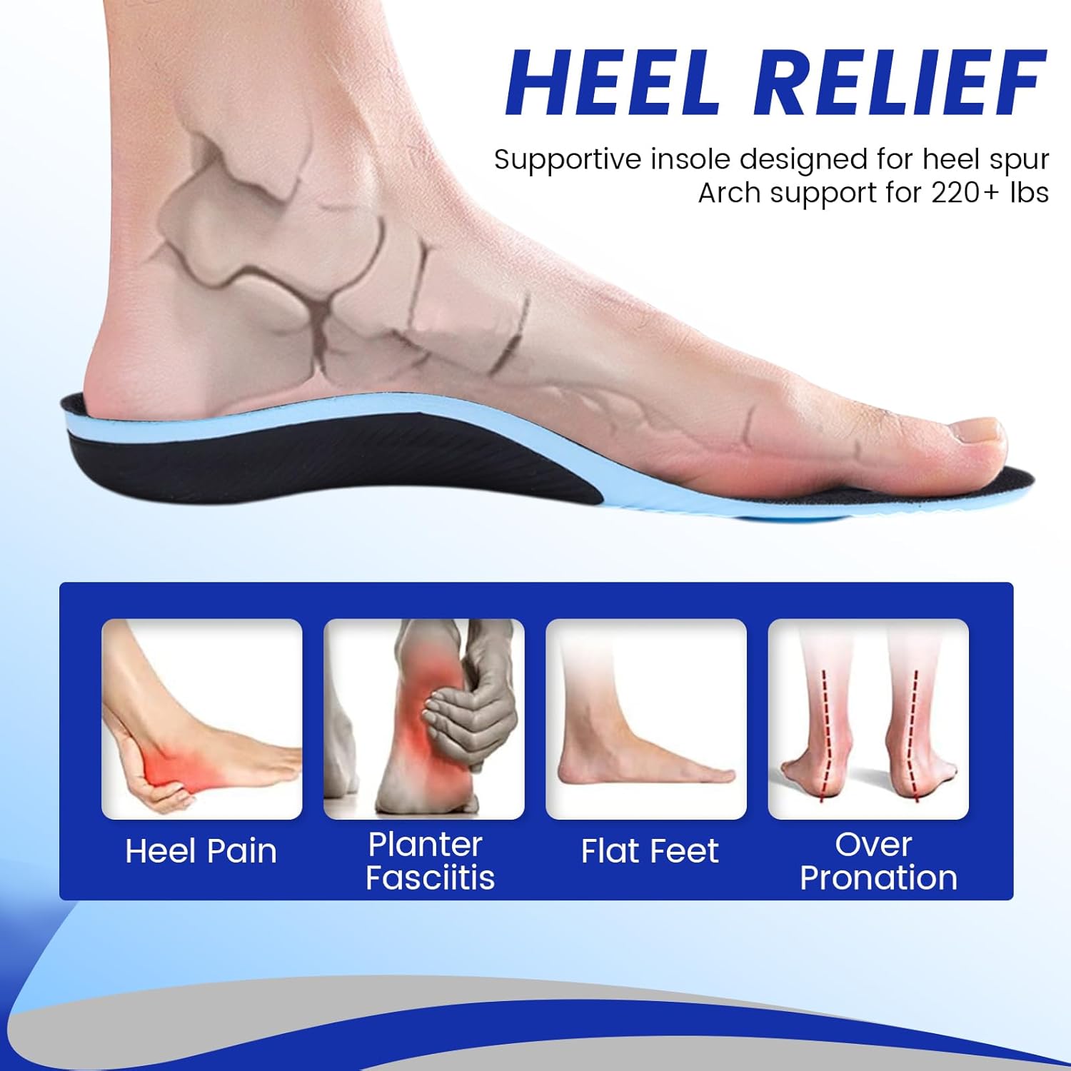 Plantar Fasciitis Relief Insoles for Women Men, Comfort Arch Support Orthotic Shoe Inserts for Foot Pain Shock Absorbing Shoe Insoles (Mens 4-4.5/ Womens 6-6.5) - Image 2