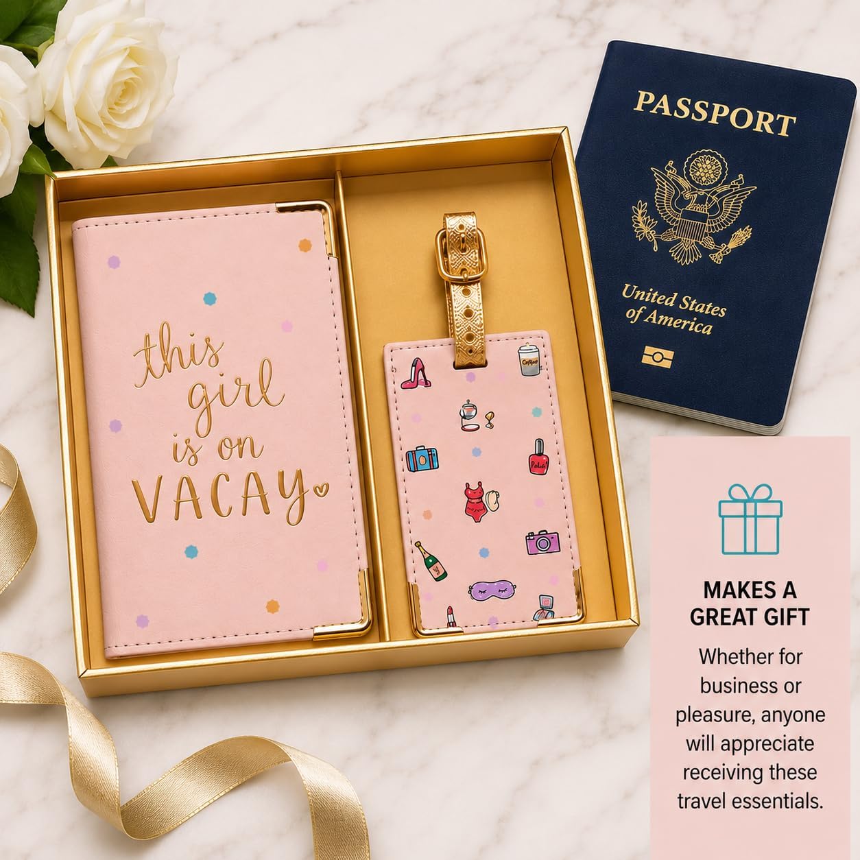 Eccolo Passport Cover Holder And Luggage Tag Set In Gift Box, Size 6X4, 6X4 Pink