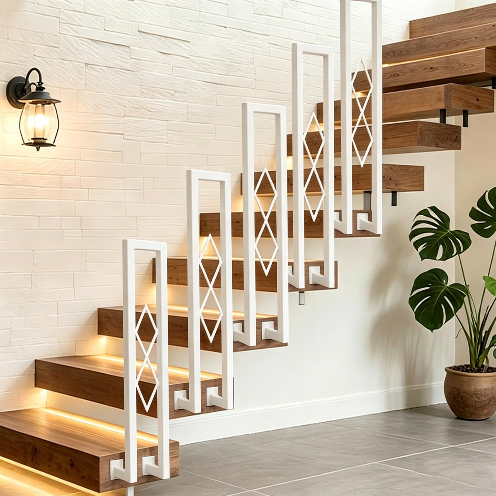 Front Porch Hand Rail Wrought Iron Handrails for Outside Steps Or Indoor Stair Railings Kit, U-Shaped Stair Handrail Guardrail Safety Support Posts - White/Black(White,85cm/33in)