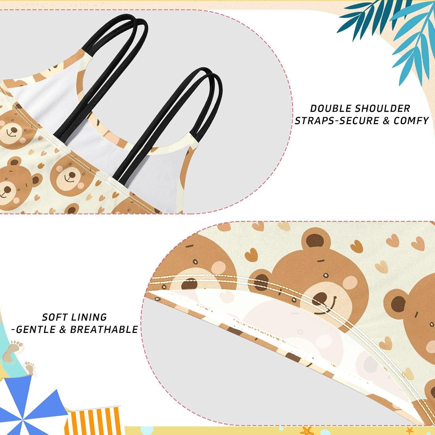 visesunny Girls Two Piece Swimsuits Cute Brown Bear Heart Girl's Bikini Sets Bathing Suits for Girls Size 5-12Y