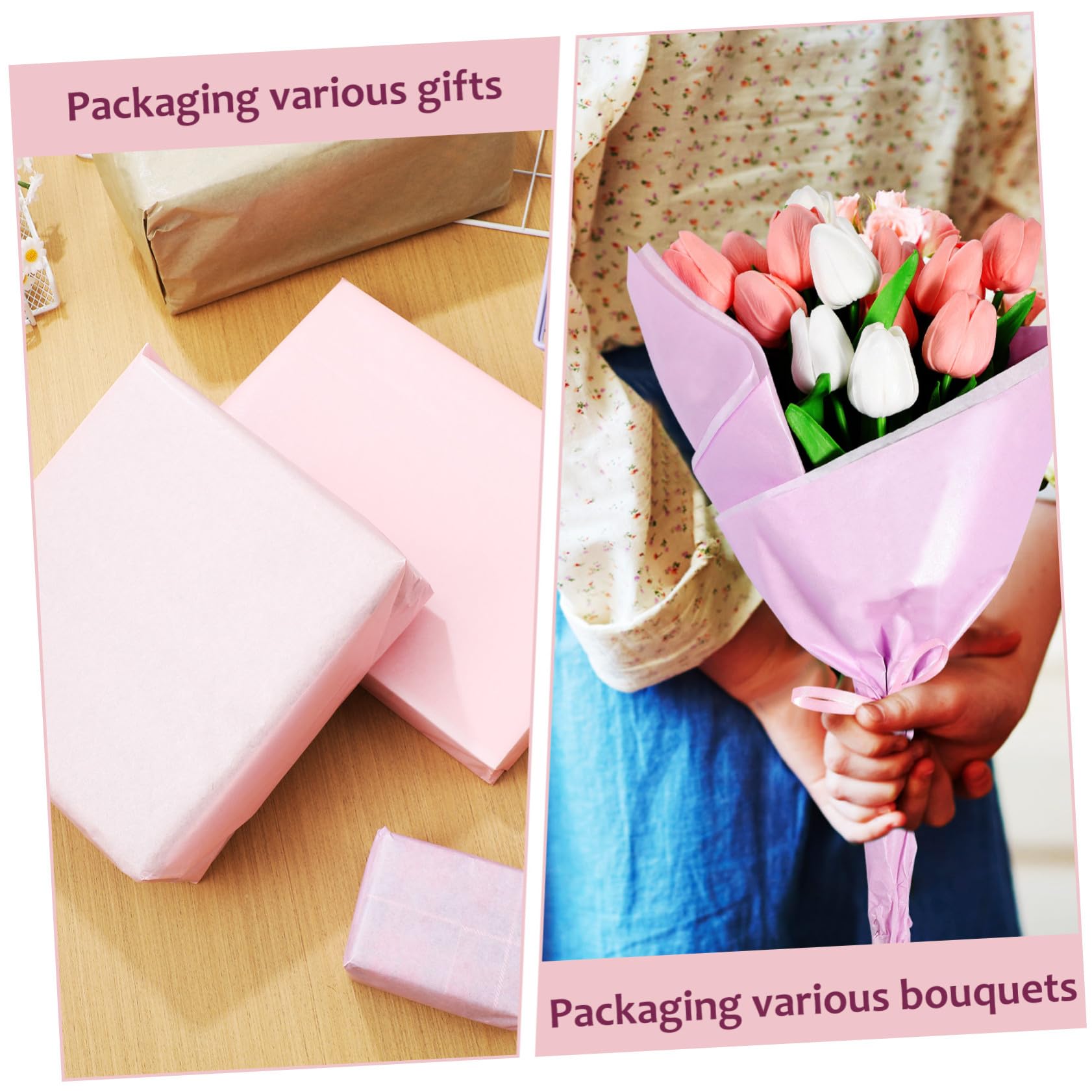 FONDOTIN 80 Blatt Geschenkverpackungspapier Pastellfarben Perlmutt Weiß Kirschblüte Khaki Windspiel Lila Geschenkpapier zum Basteln Blumensträuße und DIY Dekorationen