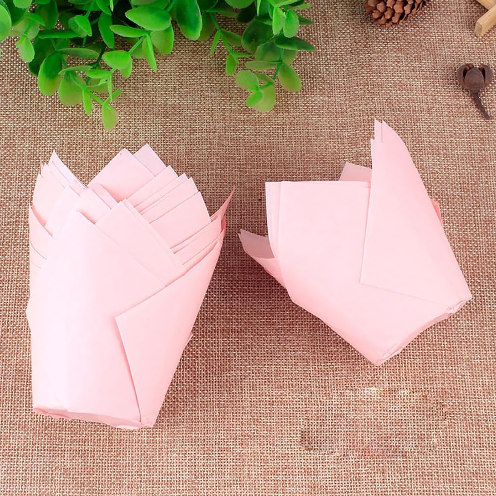 100 Pcs Tulip Cupcake Liners Paper Baking Cups Muffin Holder Wrappers Greaseproof Muffin Liners Party Dessert Liners for Wedding Birthday Christmas