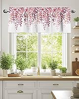 Vista 34 de Cenefas botánicas de acuarela para ventanas de cocina, cenefa de cortina de hojas verdes, cortinas cortas de rama de plantas con bolsillo