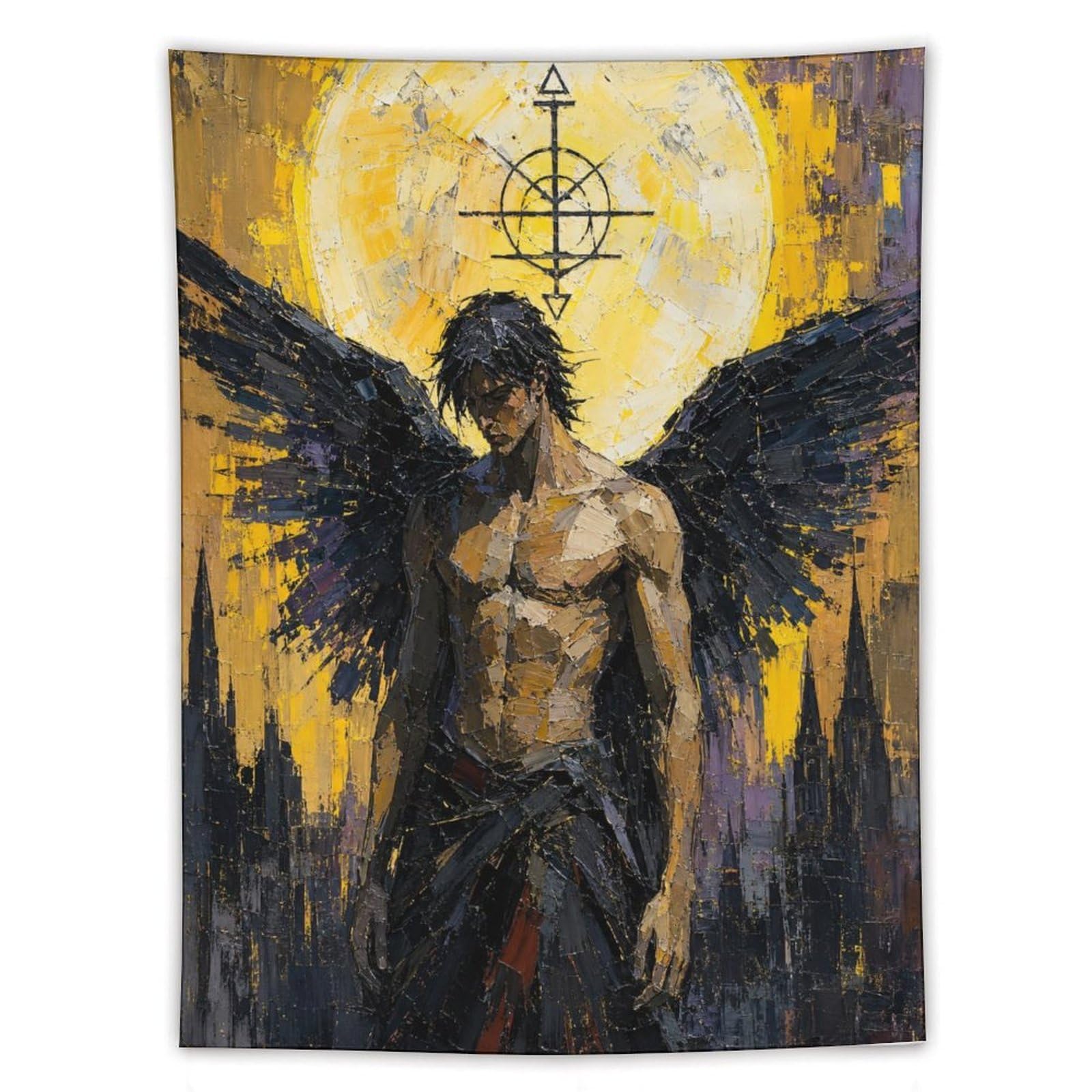 H3B8U2Y5 Dark Angel Lucifer Wall Tapestry, Fantasy Illustration Style