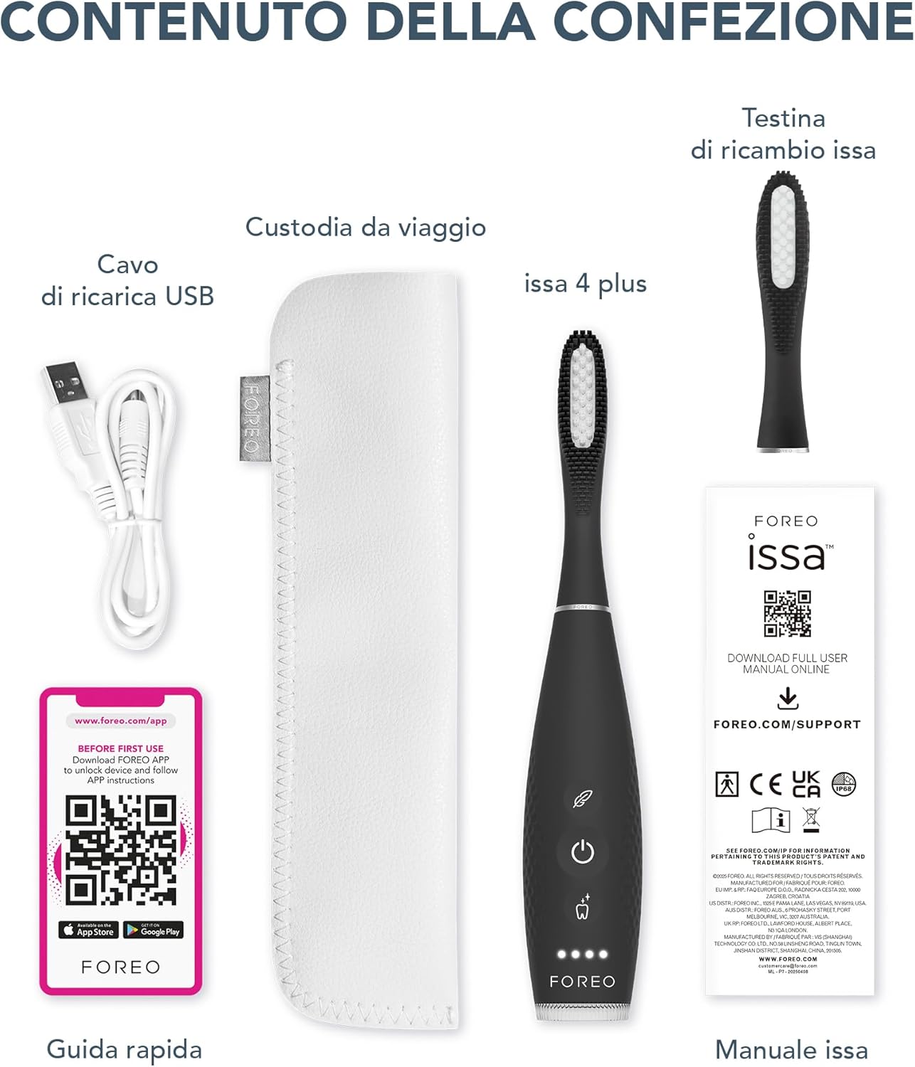 FOREO ISSA 4 Plus Sonic Electric Toothbrush - 4-in-1 AI-Guided Rechargeable Toothbrush Bundle with Extra Silicone & Polymer Hybrid Brush Head, Soft Bristles, Whitening Teeth - Black
