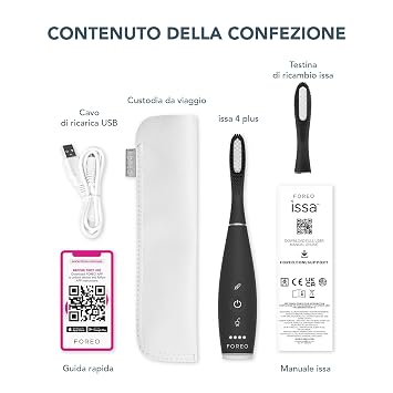 FOREO issa 4 plus - Sonic Electric Toothbrush + Issa Hybrid Wave Brushead | electric toothbrush, sonic toothbrush, AI pressure adapt, soft bristles, whitening, gum care, rechargeable, travel, black