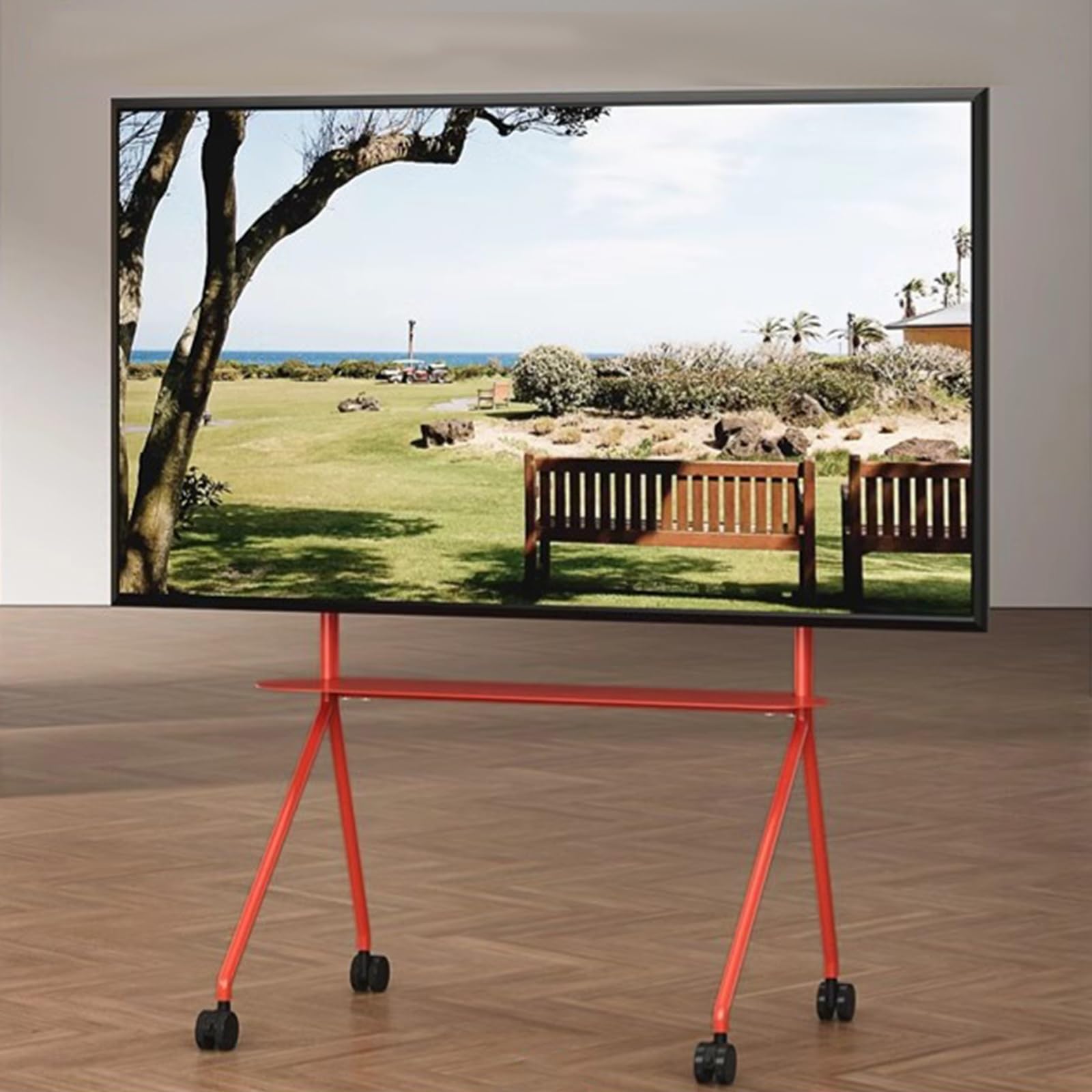 DFGHNBVC Tv Stand, Rolling Tv Stand, Television Stands, Mobile Tv Stand, Entertainment Stand, Tv Stand Modern With Wheels, For 49-80 Inch Tv, For Home Business Office,Red