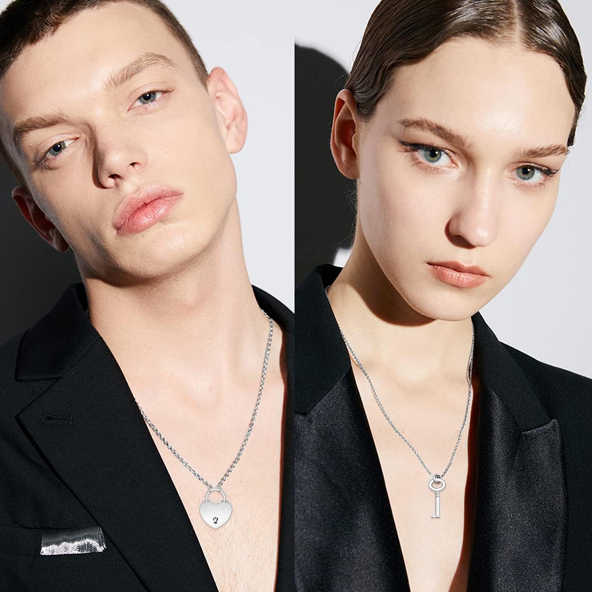 Gleamart 2 Pcs 50CM Heart Lock Key Pendant Necklaces Eboy Egirl Padlock Punk Chain Choker for Men Women - Image 4