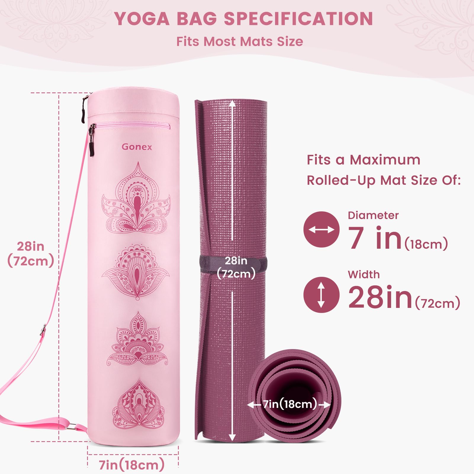 Gonex Yoga Mat Bag, Full-Zip Exercise Yoga Mat Carry Bag Durable Waterproof Oxford Cloth with Wet Pocket Zipper Pocket - Image 4