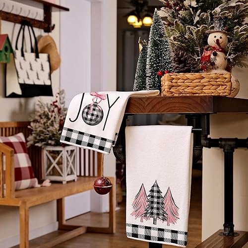 Miniatura 3 de ARKENY AD129 - Juego de 2 paños de cocina de Navidad, color rosa, 18 x 26 pulgadas, decoración del hogar de granja