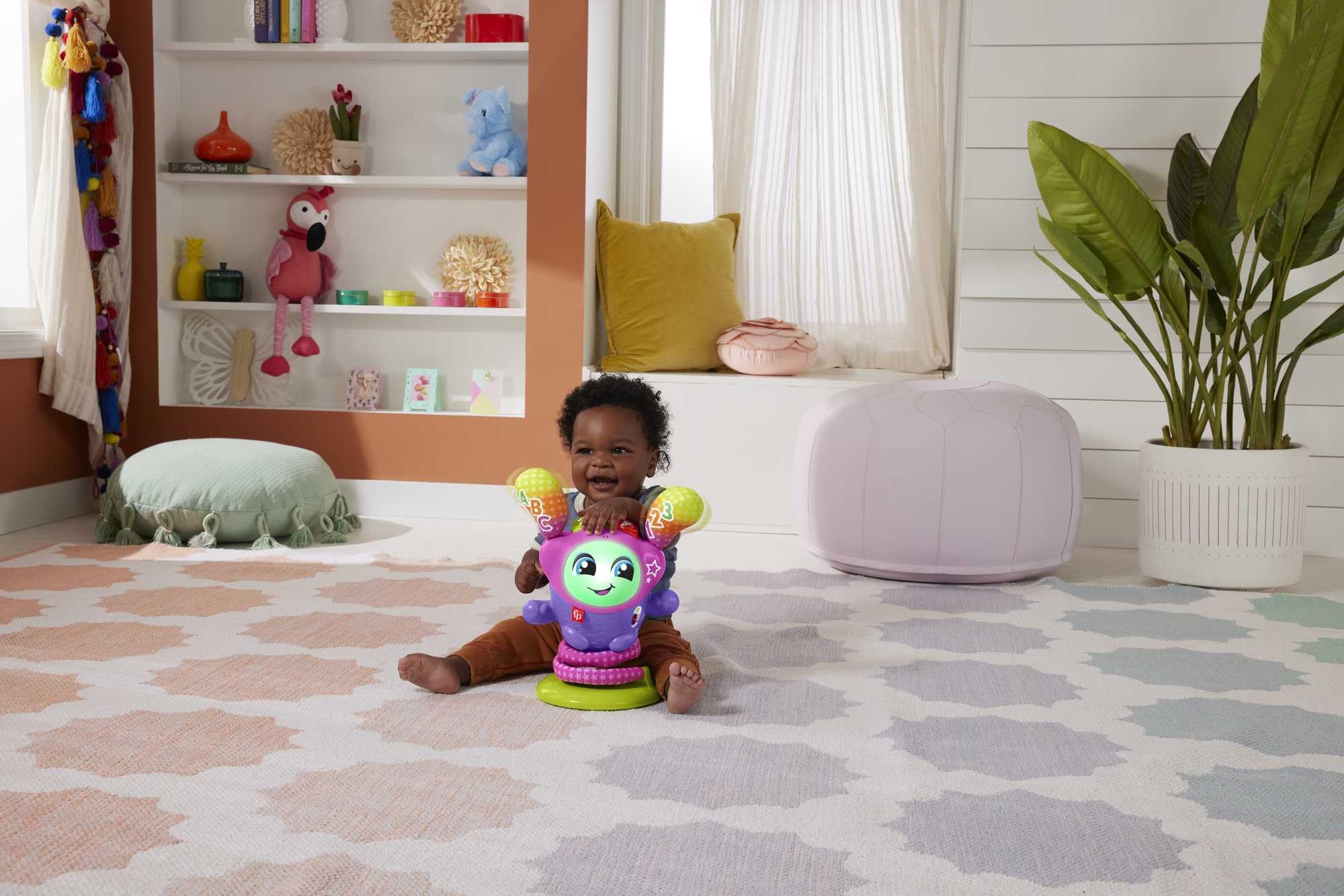 Fisher-Price Poziomy Nauki Taneczna gwiazda DJ Zabawka interaktywna POLSKA wersja językowa, ze światełkami, muzyką i kołysaniem, HRD21
