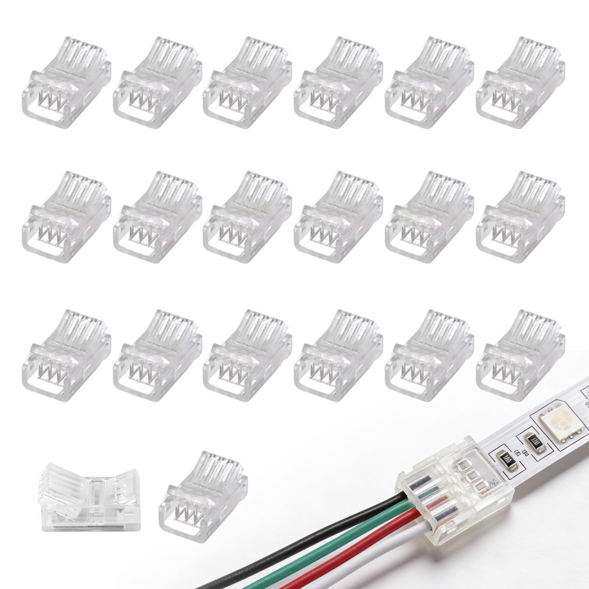 20Pcs LED Connectors, 4 Pin 10mm LED Strip Connectors, Solderless, Gapless