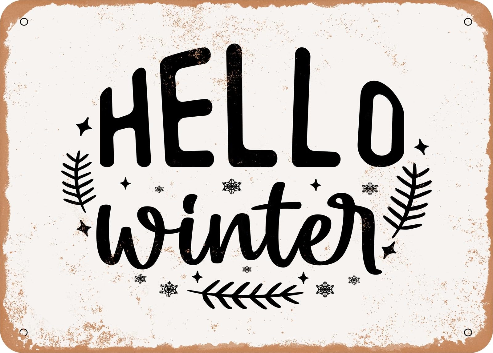 Miaomansenstore Metal Sign - Hello Winter - 3 - Vintage Rusty Look Sign Home Decor