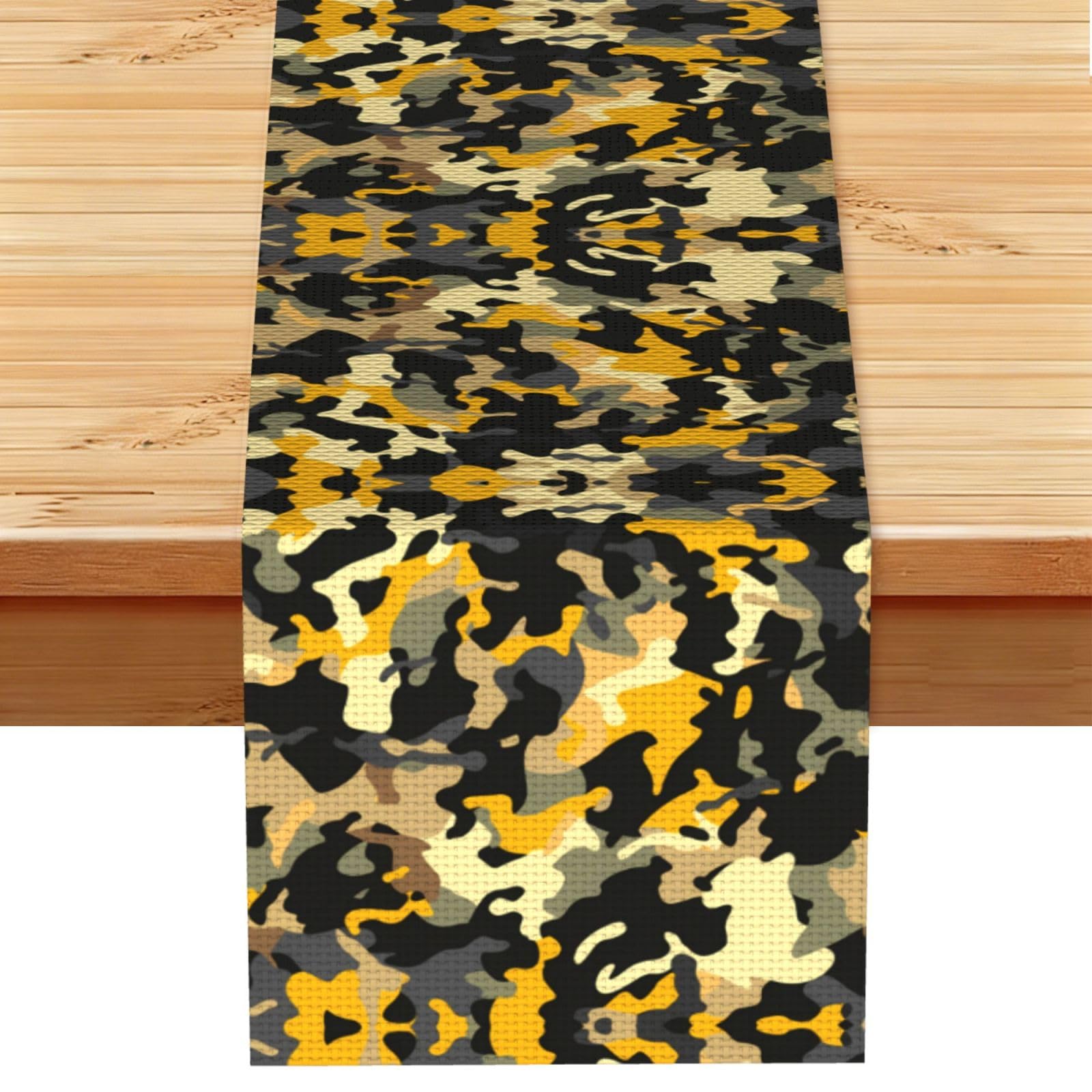Vibrant Mixed Yellow Camo Printed Table Runner 13 x 72, Wrinkle Resistant Decor for Dining Table Coffee Table Fireplace