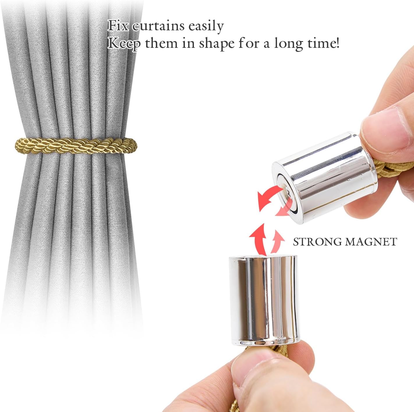 NICEEC 4 Pack Mini Magnetic Curtain Tiebacks Modern Simple Style Drape Tie Backs Elegant Decorative Weave Rope Curtain Holdbacks for Home & Office Thin Window Draperies (Gold) image 3