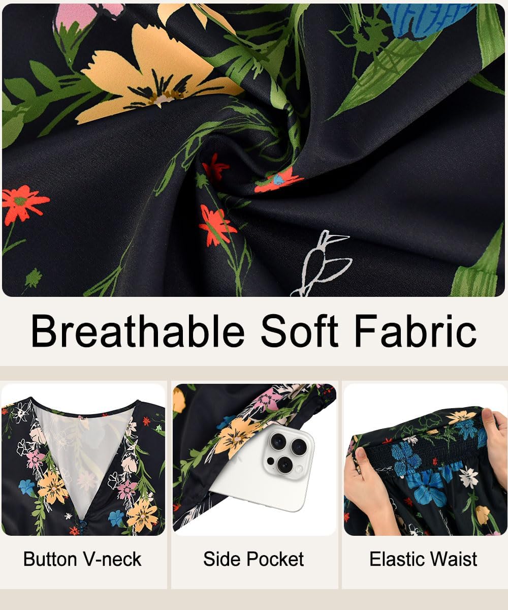 CARCOS Women's Plus Size Boho Floral Fall Dress Long Sleeve V Neck Wedding Guest Cocktail Party Flowy Midi Dress XL-5XL - Image 7