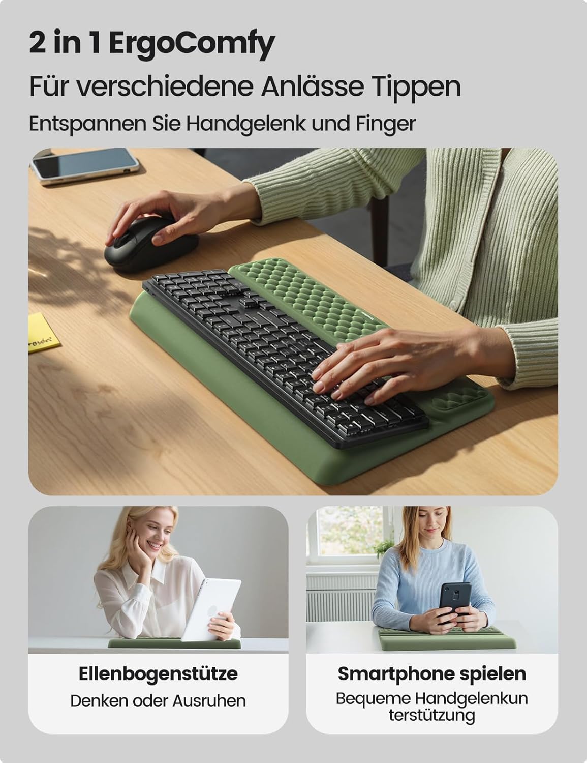 Vaydeer Wrist Rest with Keyboard Stand, Computer Wrist Support Pad, Ergonomic Keyboard Riser Holder Lifter Tray with Wrist Pad, Soft Memory Foam Desk Cushion, Palm Hand Typing for Office Home School