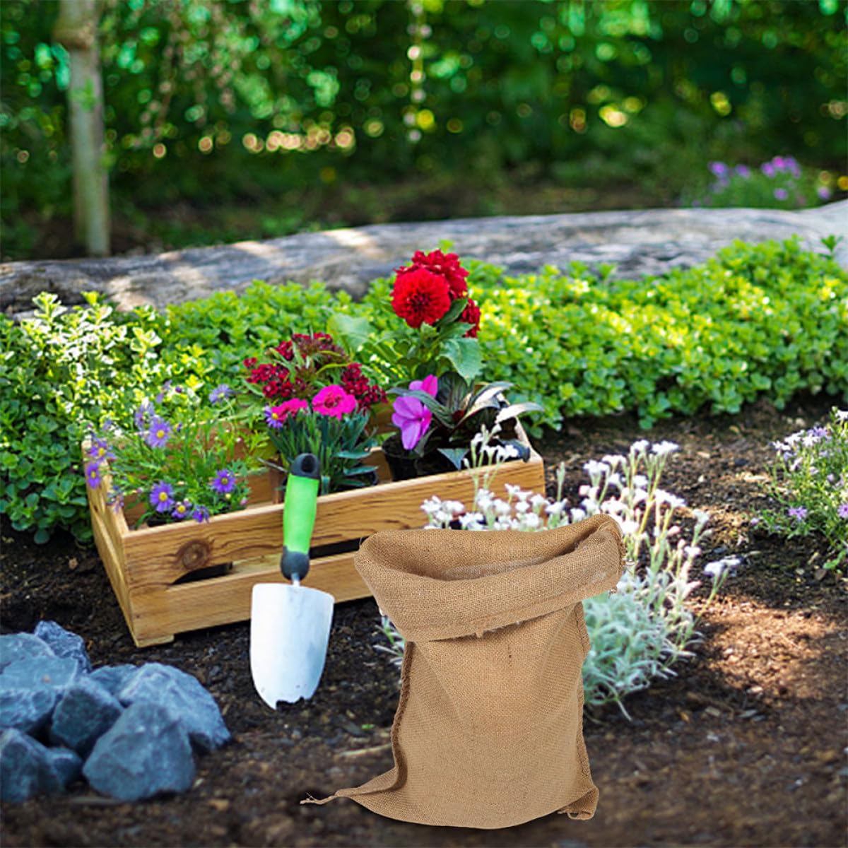 jojofuny 5 Sacchetti di Iuta Resistenti per Conservazione e Trasporto, Sacchi Multifunzionali Elevata Capacità di Carico per Giardinaggio Domestico