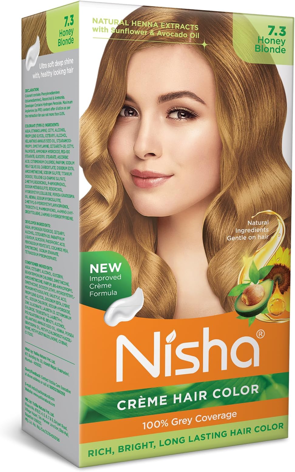 Cream Permanent Hair Dye, Blonde Hair Color For Long-Lasting Glossy Blonde Hair - Honey Blonde 7.3 Pack of 1