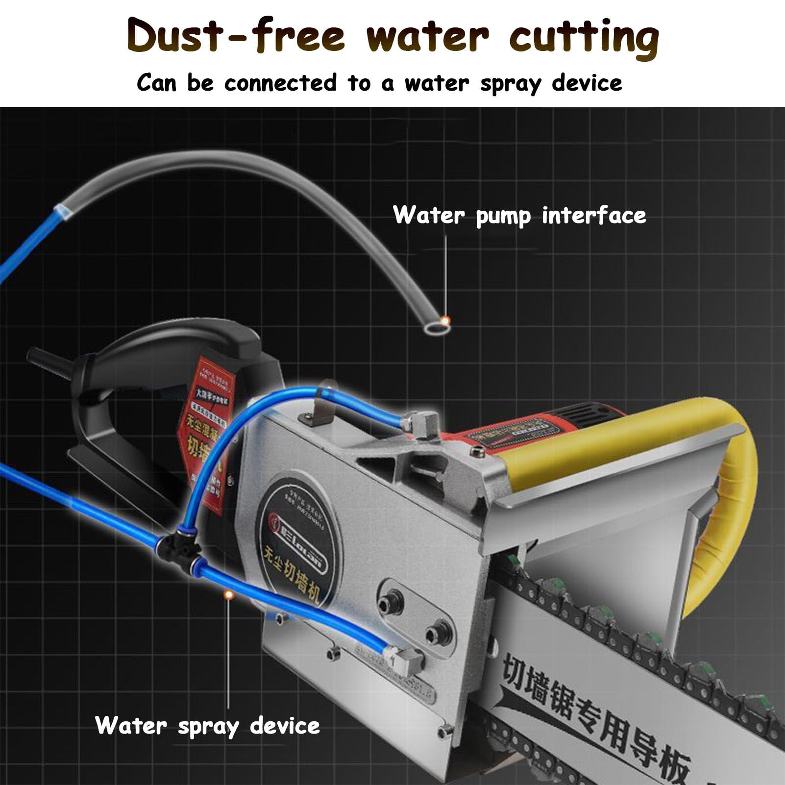 Sega elettrica per calcestruzzo con abbattimento polveri ad acqua, sega professionale per calcestruzzo, sega per calcestruzzo con 2 catene diamantate, per granito, porcellana, legno,Depth48cm