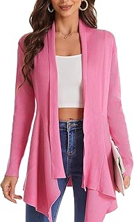 Women's Draped Open Front Cardigan, Long Sleeve Soft Ribbed Knit All-Season Outerwear with Irregular Hem