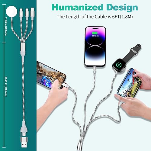 Miniatura 8 de Cable de carga 4 en 2 para reloj y teléfono, actualizado para Apple Watch, cargador USB AC, cable de carga múltiple inalámbrico trenzado de nailon