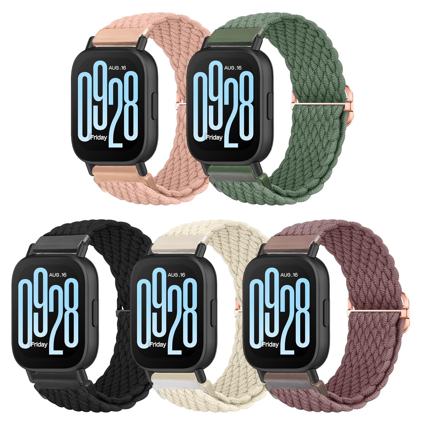 BDIG 5 Pack Correas Compatibles con Xiaomi Redmi Watch 5 active/5 Lite Mujer Hombr,22mm Correa Deportiva de Nylon Trenzado,Pulsera Solo Loop para Amazfit Bip 6/para Amazfit Bip 5