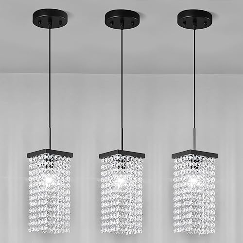 BNHHLZ Lámpara colgante moderna de cristal, lámpara de techo ajustable negra, mini luces colgantes para isla de cocina, iluminación colgante para