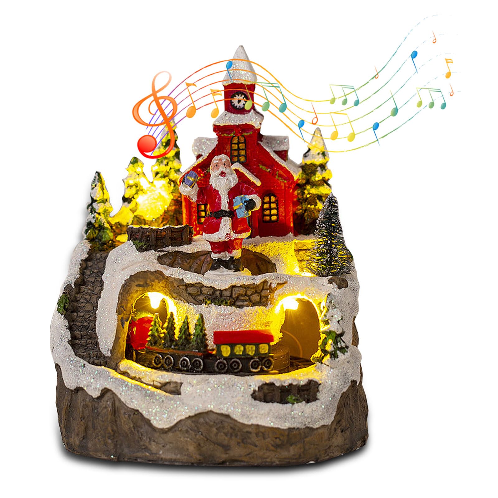 Pueblo Navideño con Movimiento, Pueblo Navidad con Luz Ciudad Navideña con Música Casas Navideñas Ciudad de Navidad, Funciona con Pilas No Incluidas, Decoración de Navidad para Casa (Personas Mayores)