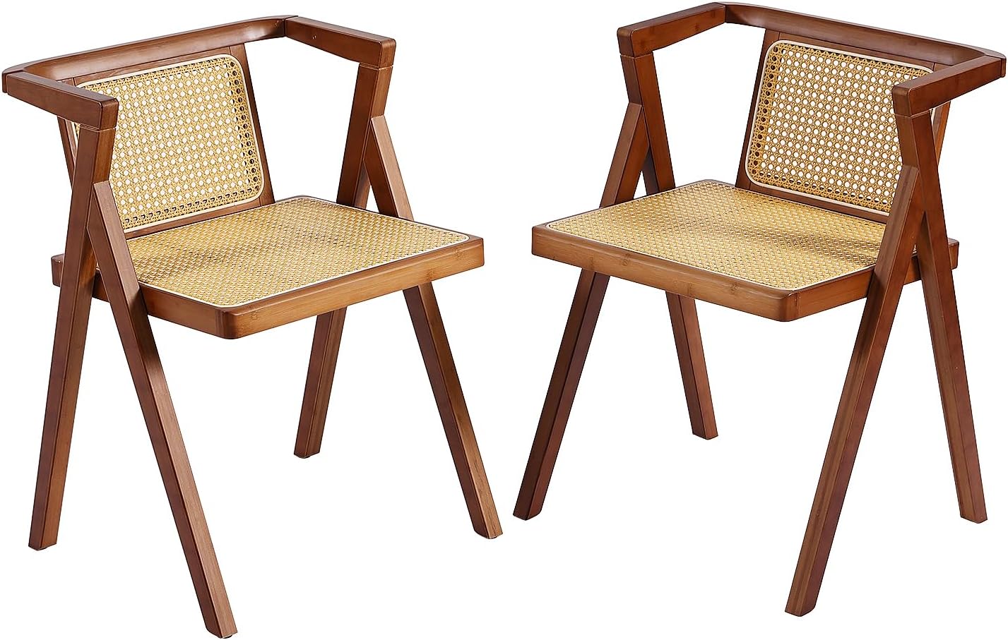 Furlide Rattan Dining Chairs Set of 2, Mid-Century Accent Armchair, Wicker Chair, Outdoor Bamboo Chair for Dining Room, Living Room, Bedroom, Kitchen, Walnut