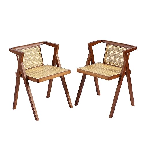 Furlide Rattan Dining Chairs Set of 2, Mid-Century Accent Armchair,