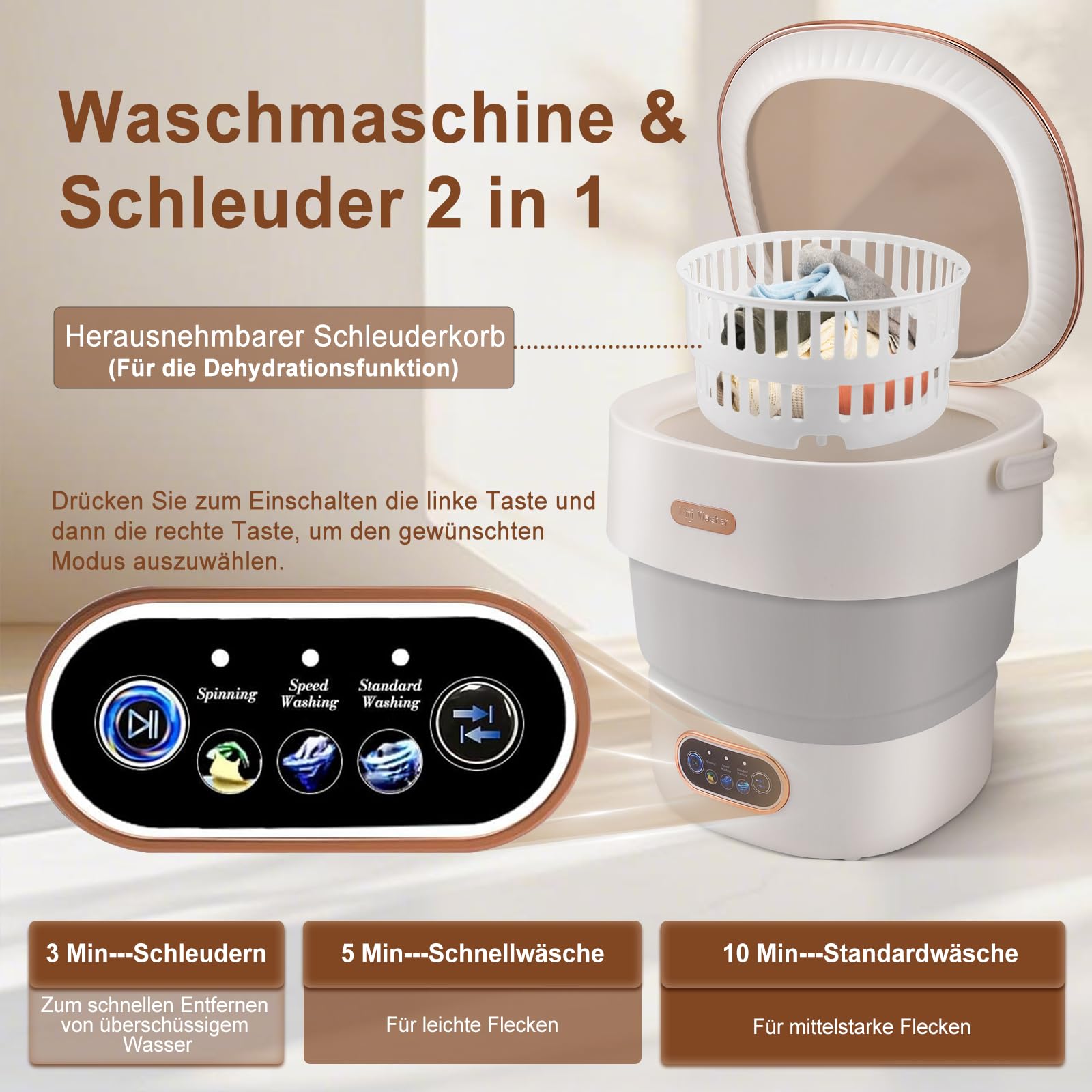 Mini machine à laver 15 l 2 en 1 avec panier d'essorage pour camping voyage