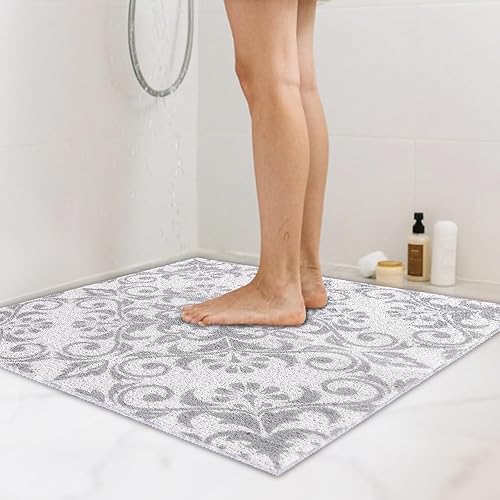 Miniatura 8 de Yonala - Tapete de ducha cuadrado de 24 x 24 pulgadas, elegante tapete de ducha antideslizante para ducha interior, tapete de ducha antideslizante