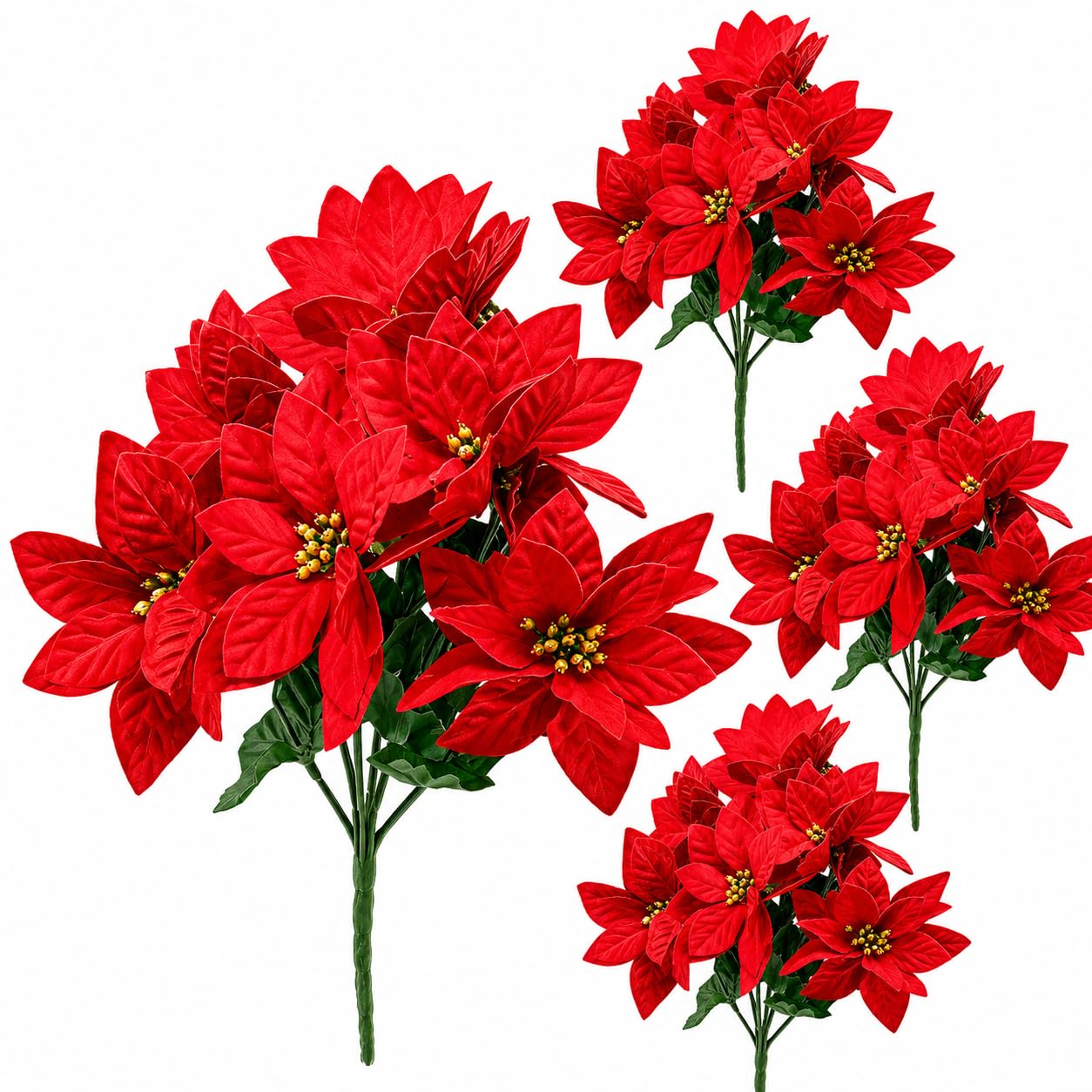 BANBERRY DESIGNS - Juego de 4 Flores de Pascua de Pascua Rojas con arbustos de Flores de 13 Pulgadas de Alto Cada uno - Decoraciones de Navidad Rojas - Accesorios Decorativos Florales