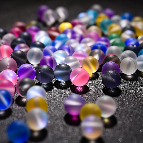 Miniatura 7 de 100 cuentas de cristal Aurora mate de 0.315 pulgadas (0.315 in) con cuentas de cuarzo gris místico Aura, cuentas de piedra lunar esmerilada, poder