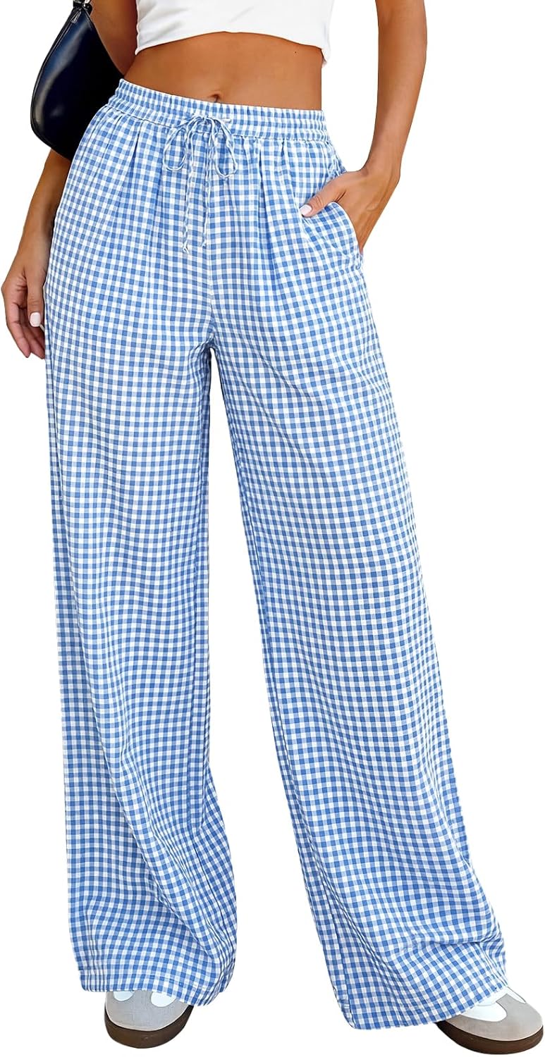 PRETTYGARDEN Womens Pants Elastic Waist Floral Lightweight Palazzo Pants for Women Casual Lounge Wide Leg Pants Woman
