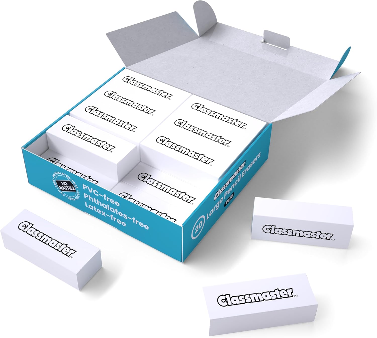 Classmaster Large Plastic Pencil Erasers 20-Pieces