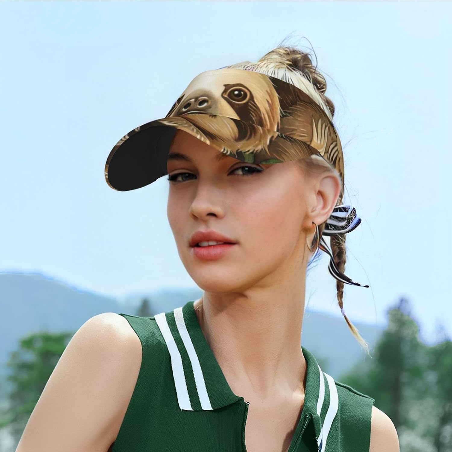 Cute Sloth Print Sports Sun Visor Hats Adjustable Running Golf Tennis Sun Cap for Women Men Black