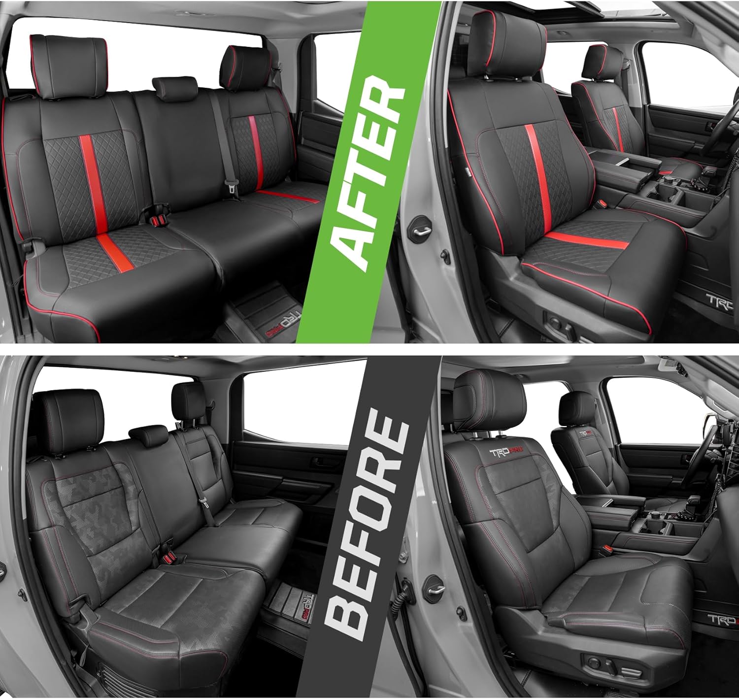 Fit For Toyota Tundra Crewmax Cab & Double Cab Sr Sr5 2022 2023 2024 2025 2026 Custom Car Seat Covers ,Full Covered Faux Leather Waterproof Seat Covers For Trucks,Car Seat Protector Full Set-Black&Red
